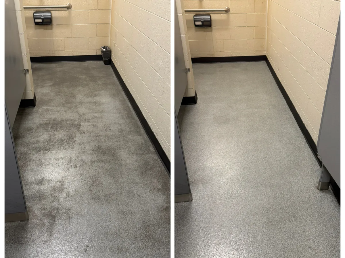 Restroom floor before and after deep cleaning