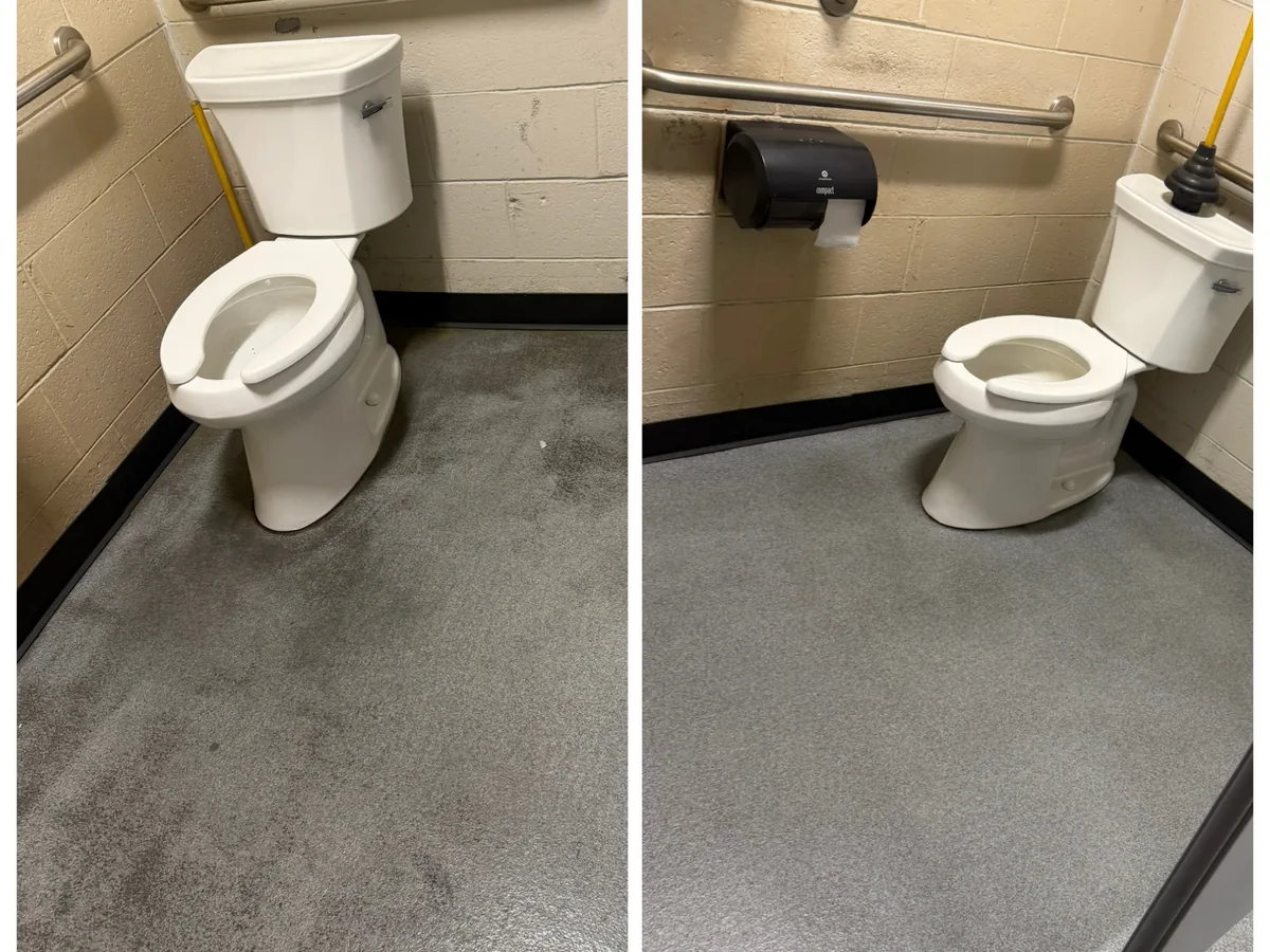 Restroom tile floor before and after cleaning